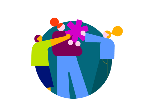 Collaborative figures working together and connecting ideas